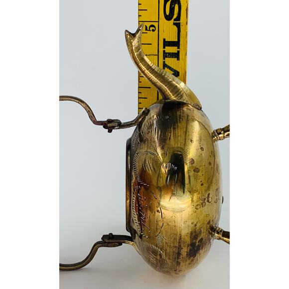 Vintage Brass Tea Kettle Teapot Etched Legs Wood Handle Mini India Missing Lid - Picture 6 of 12